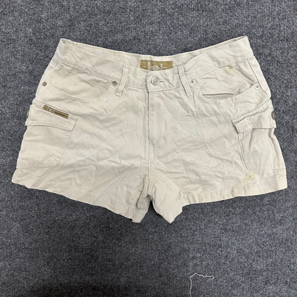 L.E.I. Cargo Shorts Womens Size 11 Beige Cotton Surplus Utility Mini Stained